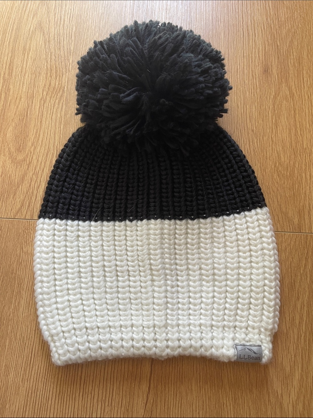 L.L. Bean Kids Black & White Pom Knit Beanie